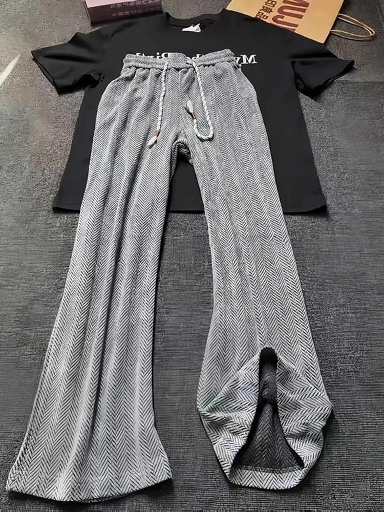 

American Sle Knitted Wide Leg Pants Men Women Autumn Texture Sensation Sports Casual Pants Breathable Comfortable Faionable