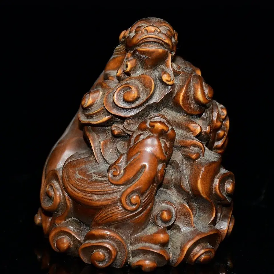 Hand Carved Wood Auspicious clouds surround the dragon Statue Figurine Desktop Ornaments Home Decoration