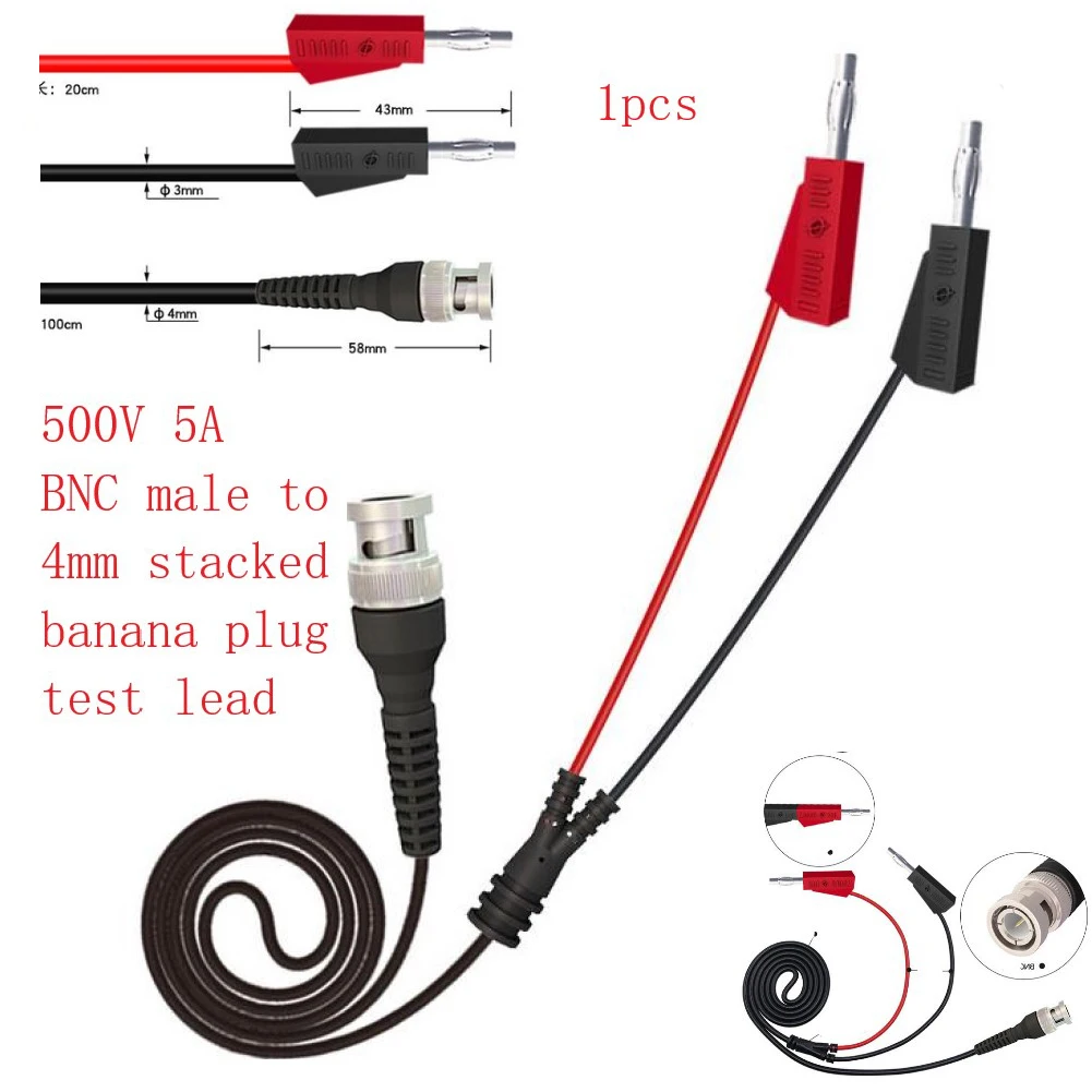 Electrical Measurement Cable with BNC and Dual 4mm Banana Connectors for Oscilloscope Multimeter and Power Supply