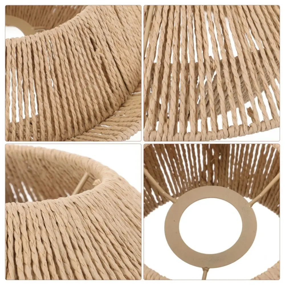 New Paper Weaving Ceiling Light Shade Barrel E27 Socket Simulated Rattan Lamp Shade Hand-woven Hollow Vintage Lampshade Hotel