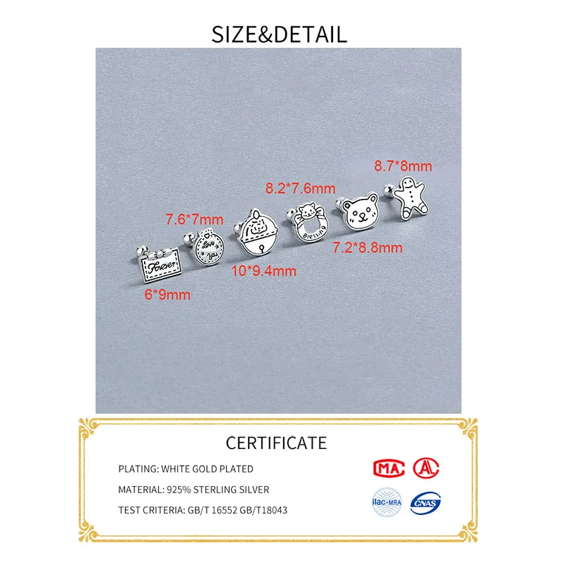 INZATT Real 925 Sterling Silver Bell Bear Bead Animal Stud Earrings For Women Party Classic Fine Jewelry Minimalist Accessories