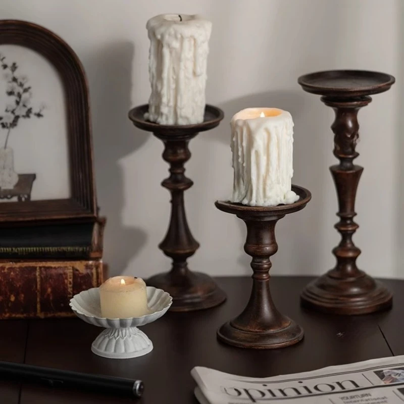 

Retro medieval tall candle holder European decorative ornament retro props resin antique dining table candle holder base