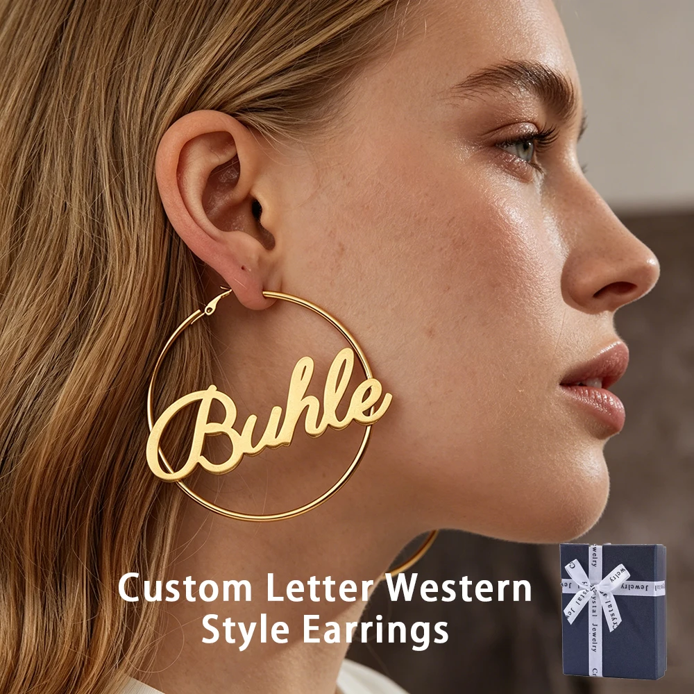 Pendientes de Aro con Nombre Personalizado, Joyería de Oro, Pendientes Minimalistas, Aros Grandes con Placa de Nombre, Regalo para Enfermeras