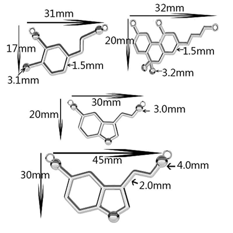 Dopamine/Serotonin/Caffeine/Oxytocin Molecule Necklace  Women Science Chemistry Charms Making For Pendant Jewelry Accessories