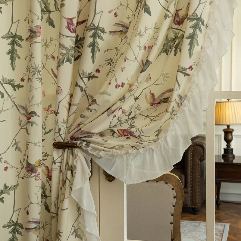 

French Romantic Beige Curtains for Living Dining Room Bedroom Printed 2023 New Bay Floor-to-ceiling Windows Luxury Custom