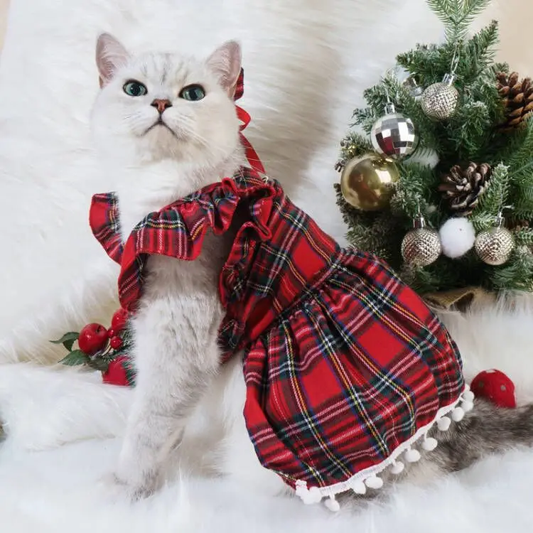 New Pet Christmas Plaid Dress Fashion Dog Dress Cat Party Dress Classic Fashion Birthday Gift Cat Accessories Pet Items