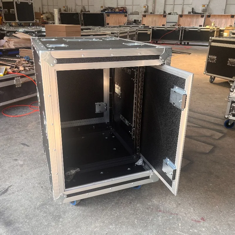 Professional  20U Sliding Door Flight Case Aluminium Shockproof Rack Cabinet Hidden Door Panel Amplifier Audio Mixer Cabinet