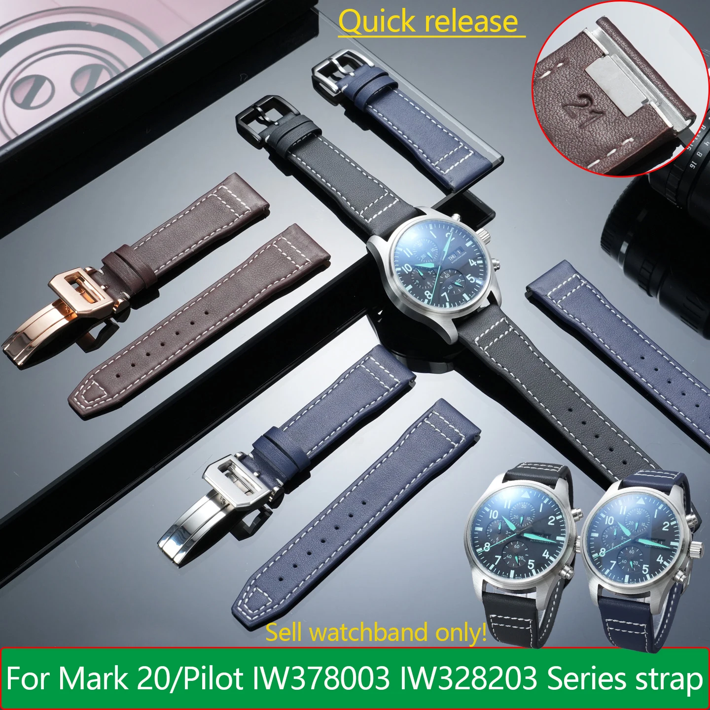 For IWC Pilots IW378003 IW328203/205/201 Mark 20 Series Leather Strap Quick Release Bracelet 20/21mm Men's Replacement Watchban