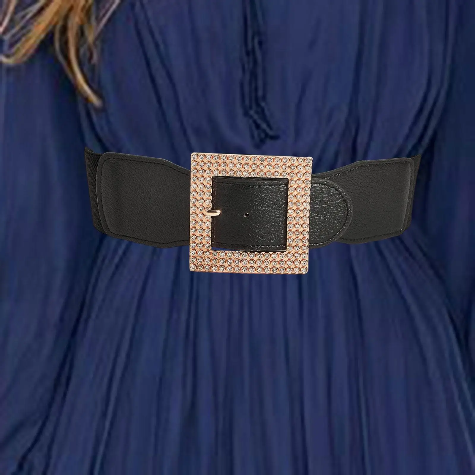 Women Wide Belt with Square Buckle Decor Waist Belt for Party Dating Costume