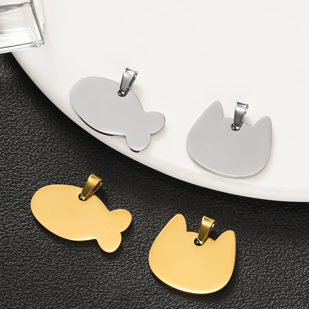 

1Pcs/Lot Stainless Steel Dog Tag Small Fish Cat Charms Pendants for Necklace Bracelets Jewelry Making Supplies Accessories