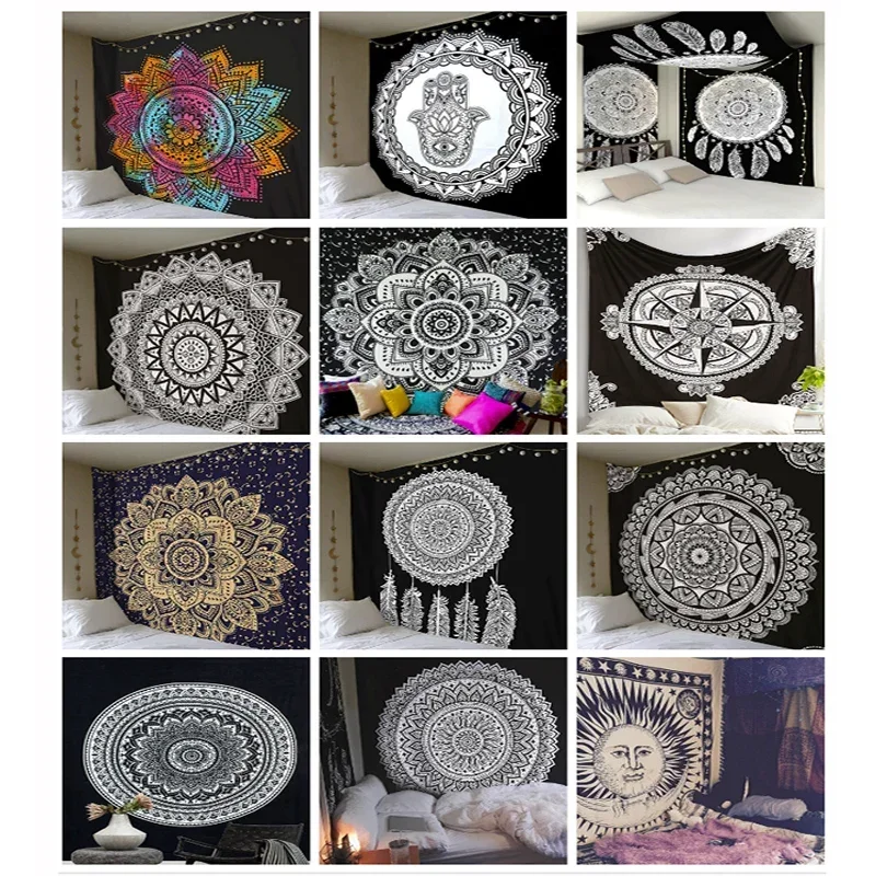 Polyester Mandala Print Tapestry Wall Hanging Carpet Throw Yoga Beach Mat Blanket Large Sleeping Pad Wall Art Tapestry Decor