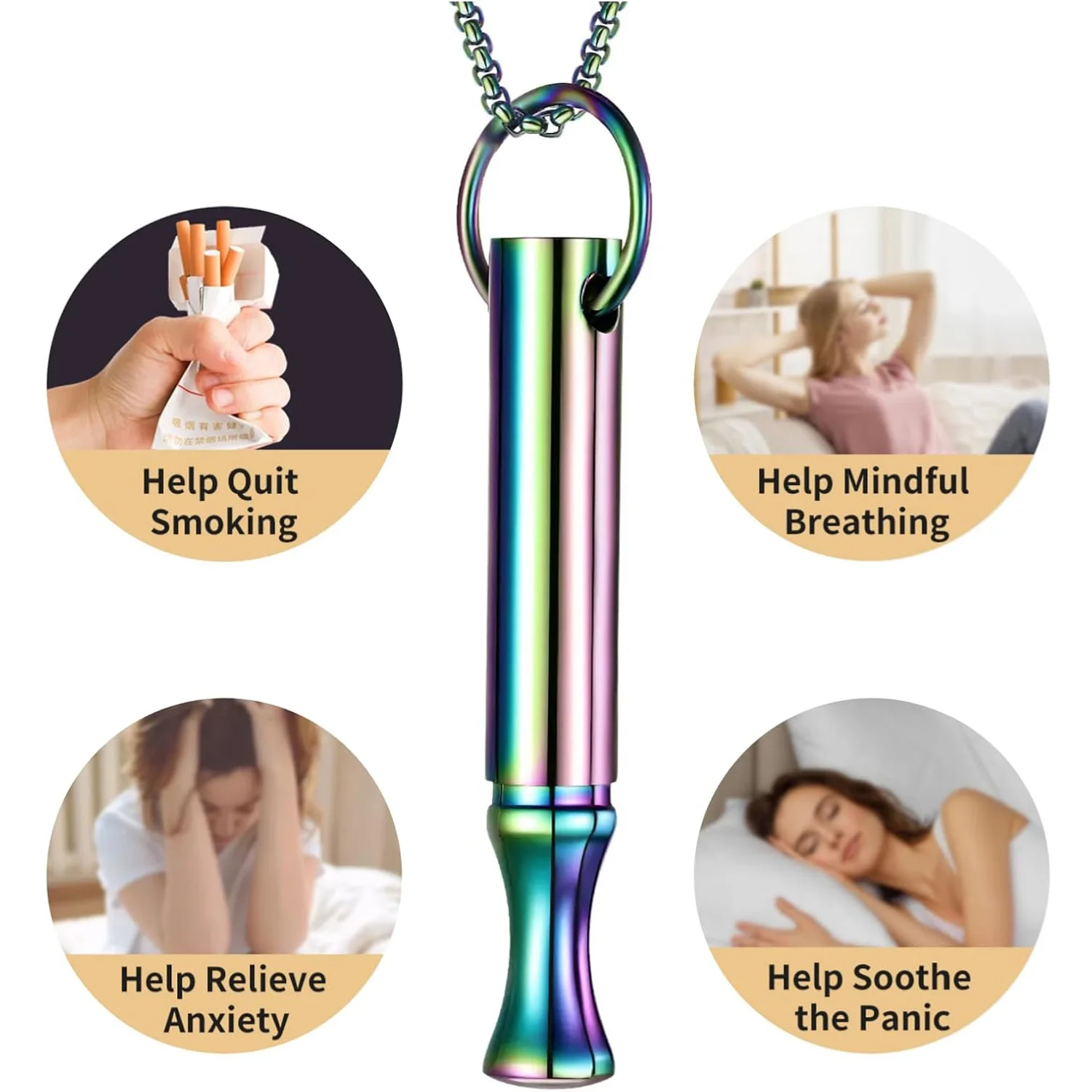 Stainless Steel Meditation Mindfulness Breathing Quitting Pendants Electronic Cigarette Aroma Diffuser Relieve Anxiety Necklace