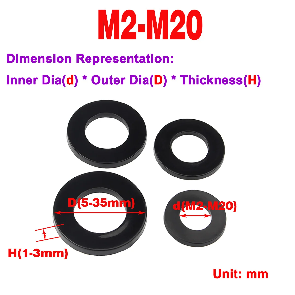 흰색/검은 색 나일론 가스켓 라운드 확대 두꺼운 절연 플랫 가스켓 M2-M20