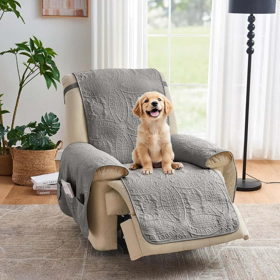 

Gray Quilted Recliner Chair Covers Waterproof Recliner Slipcovers Lazy Boy Chair Covers Pet Friendly Recliner Cover for Dogs Ca