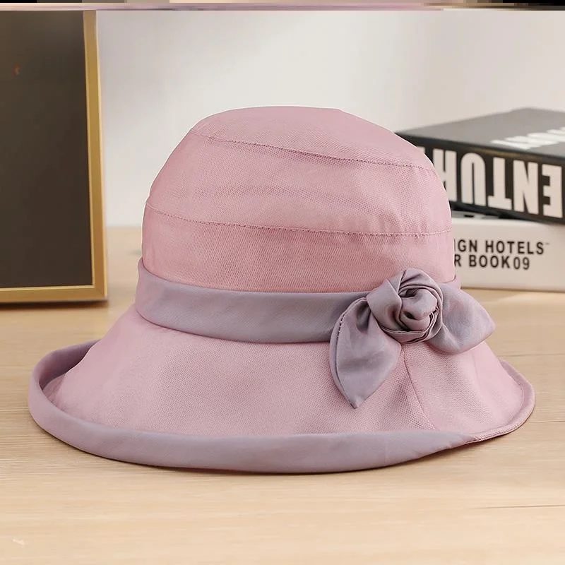 silk-uv-protection-sun-hat-women's-fisherman-cap-elegant-round-top-wide-brim-hat-travel-friendly-spring-summer-hat