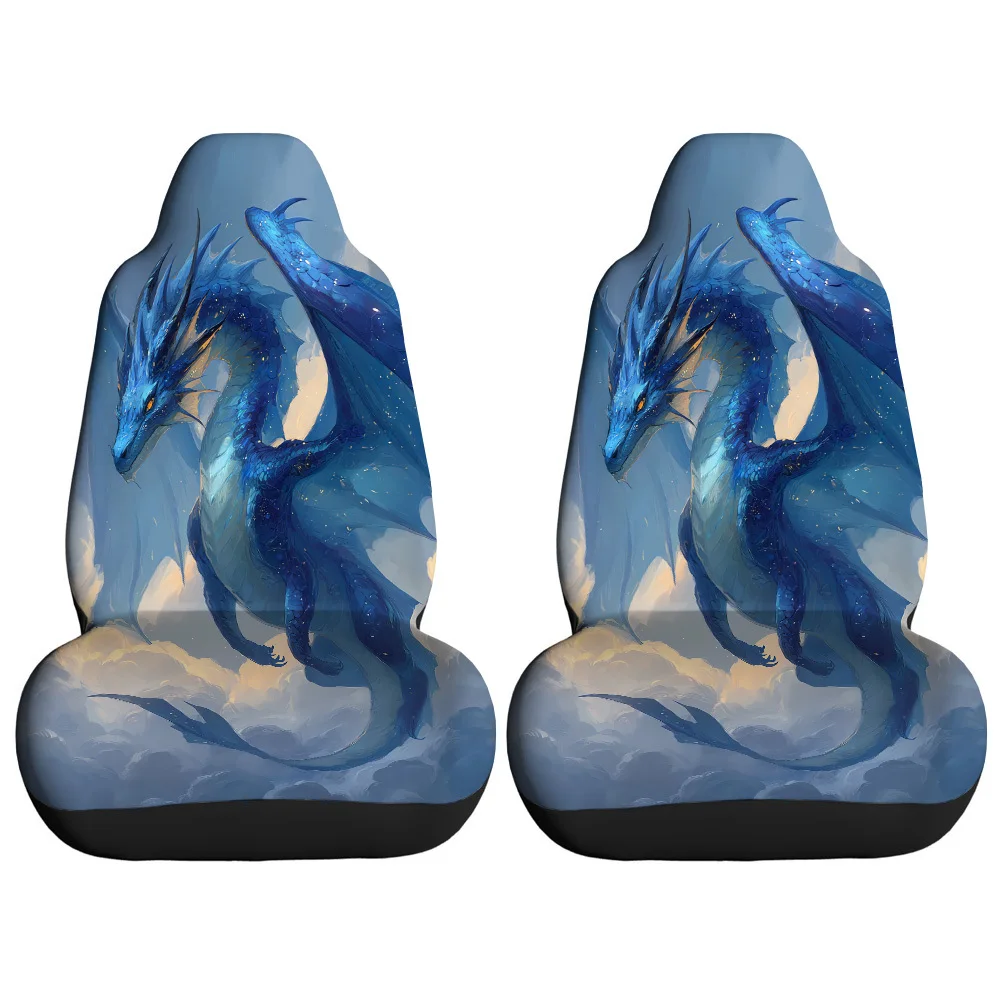 2pcs Blue Dragon Flying In The Clouds Printed Car Seat Covers, Suitable For Sedans, Suvs, Mpvs, Trucks, Durable Polyester Materi