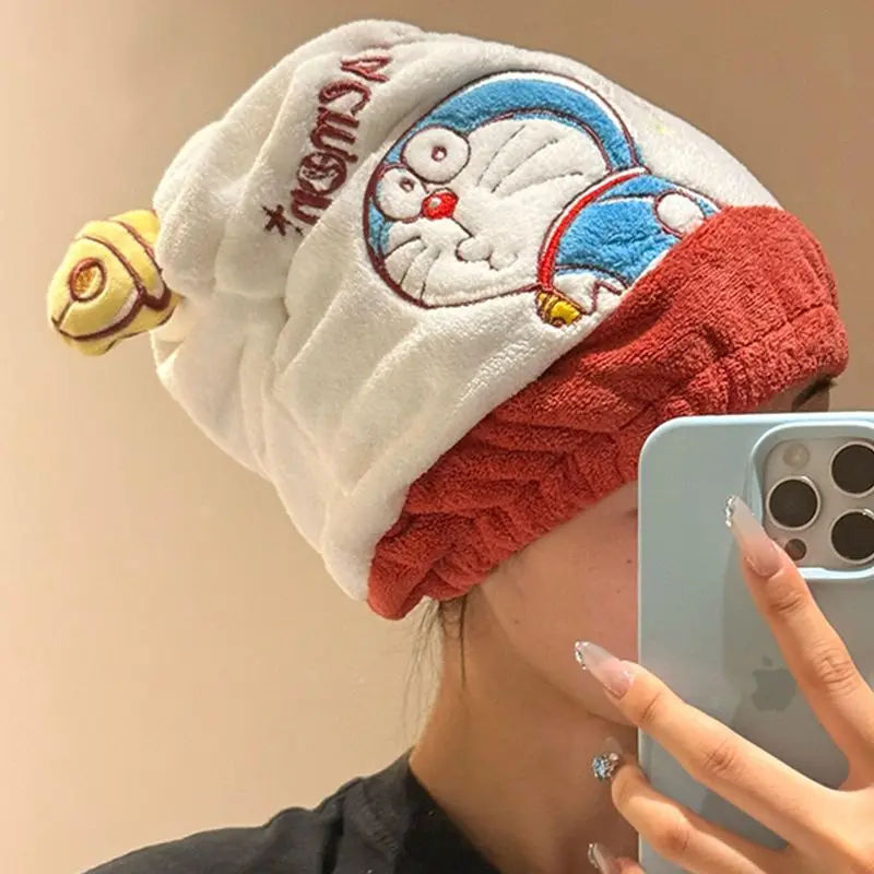 Nowa czapka do suszenia włosów z motywem anime Doraemon, urocza, kreskówkowa, słodka i urocza, wygodna do użytku w domu, szybkoschnąca i dobrze chłonąca wodę.