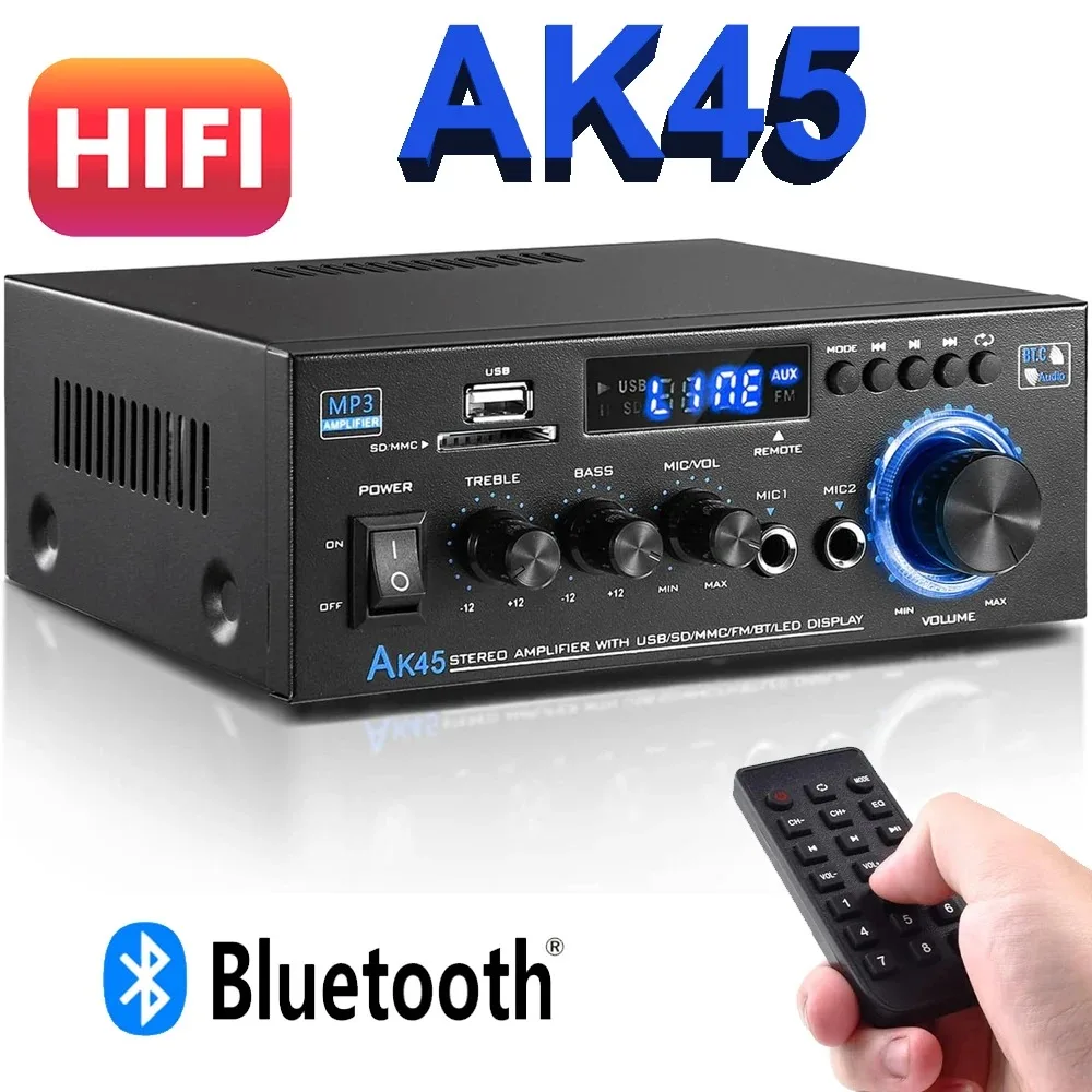 

Домашний усилитель мощности AK35 AK45, Hi-Fi цифровые Стерео усилители, канал 2,0, Bluetooth, объемный звук, колонка, домашний кинотеатр