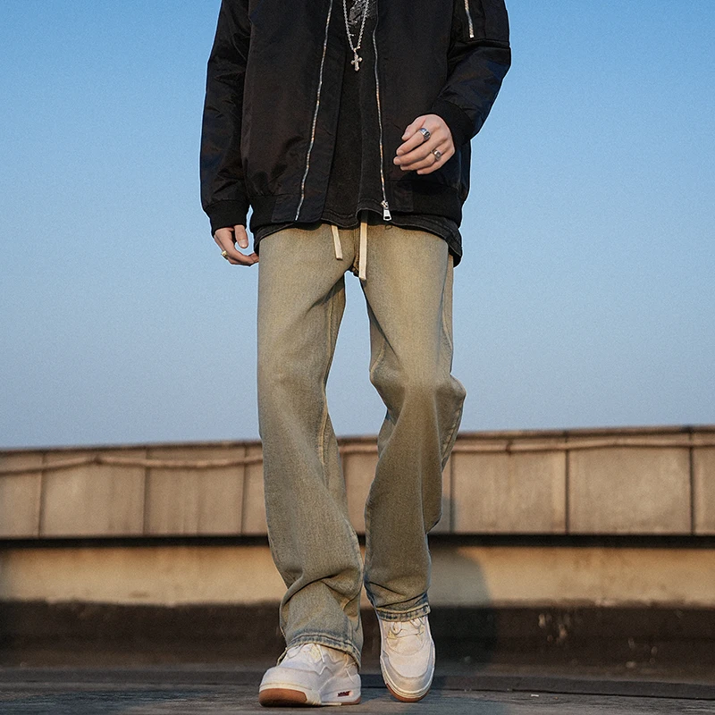 

Мужские джинсы в американском ретро-стиле, весенне-осенние, модные, прямого кроя, с высокой талией, классические, износостойкие, из микроэластичного денима.