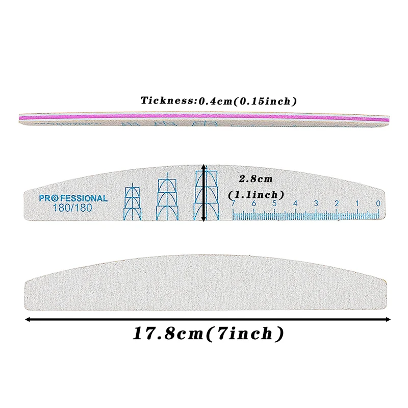 Lima de uñas de madera de media luna resistente al desgaste papel de lija profesional doble con escala limas de uñas herramientas de pulido 1 Uds