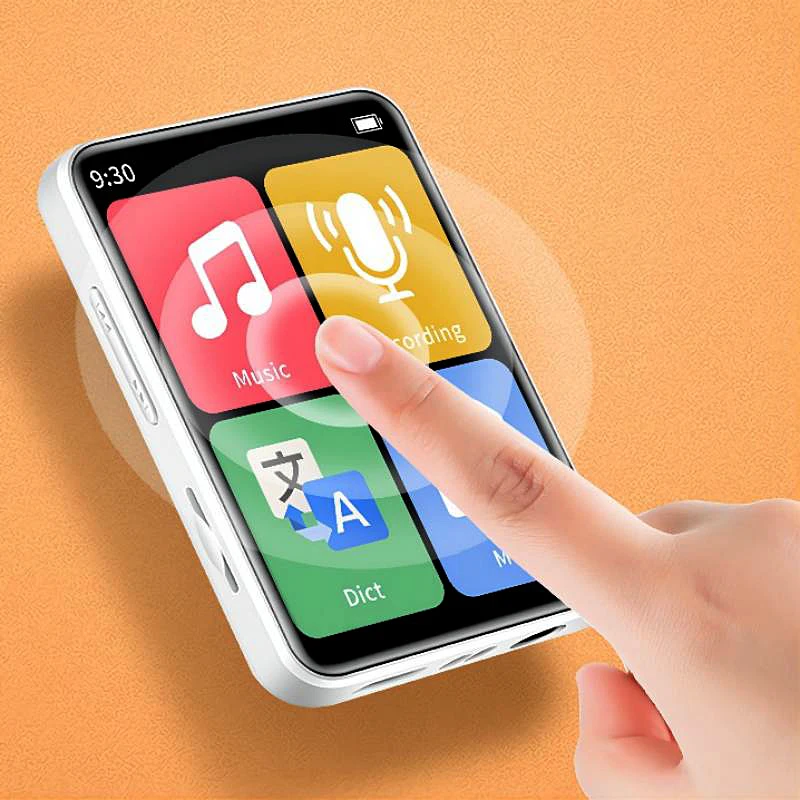 Buen mini reproductor de MP3 portátil, reproductor de música pequeño Bluetooth con pantalla táctil Walkman D2 para aprendizaje de estudiantes