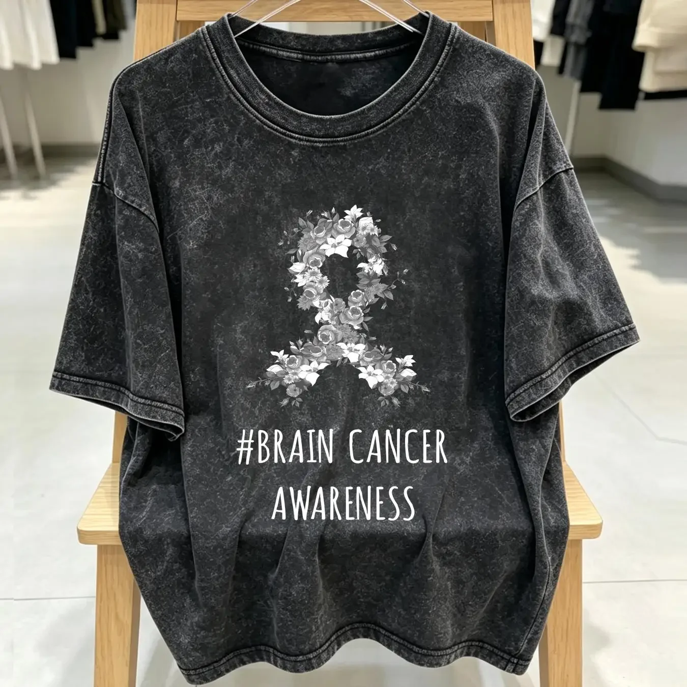 washed T Shirt Brain Cancer Awareness  vintage Washed Comfortable Soft homme Stretched Unisex streetwear Versatile Slightly