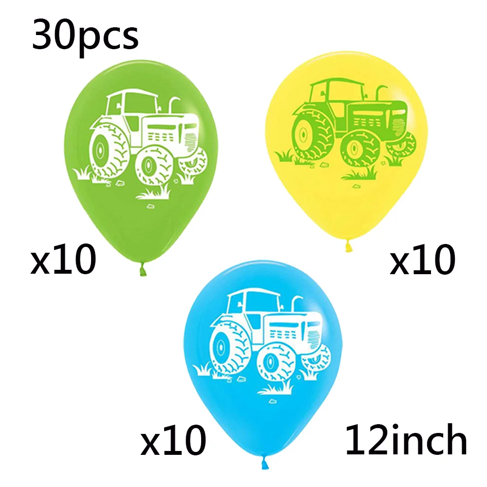 30 pcs Tractor Birthday Party Baby Shower Decorations Tractor Balloons 12Inch Yellow Blue Green Balloon Double-sided Printing