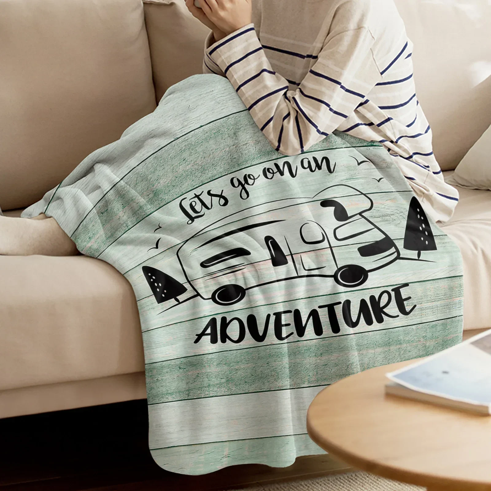 Retro Green Wood Grain Camper Van Coral Fleece coperte copriletto in flanella coperte morbide e calde per divano letto coperta avvolgente per