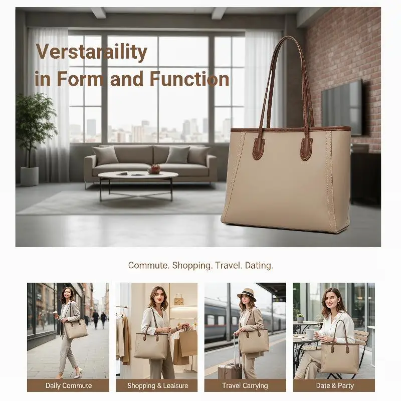Women's Simple Tote Bag PU Leather Large Capacity Shoulder Bag for Versatile Commuting Purposes