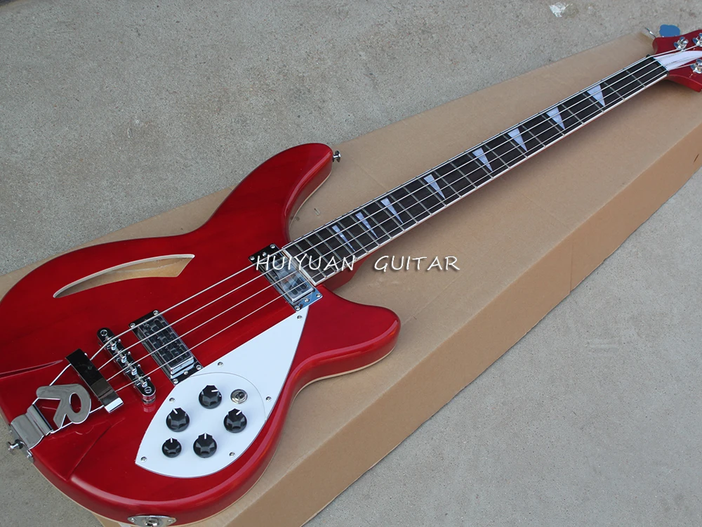 4 Strings Red Semi-hollow Electric Bass with Rosewood Fretboard,Providing Customized Service