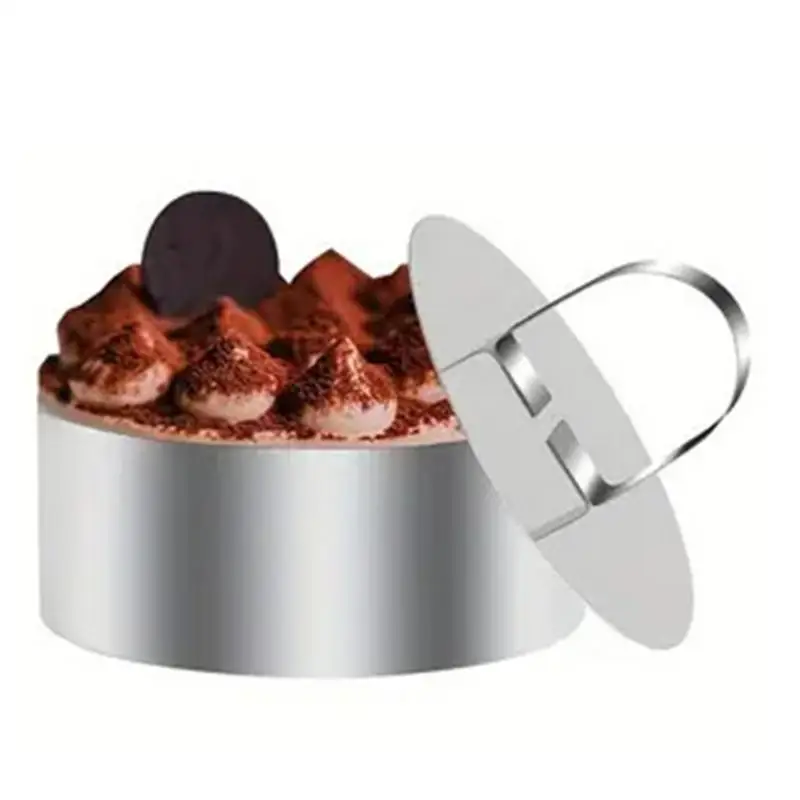 แม่พิมพ์มูสพร้อม Pusher แม่พิมพ์เค้กแหวนสแตนเลสพร้อม Pusher การออกแบบที่ใช้งานง่ายแม่พิมพ์ขนมทรงกลมสําหรับทําพุดดิ้ง