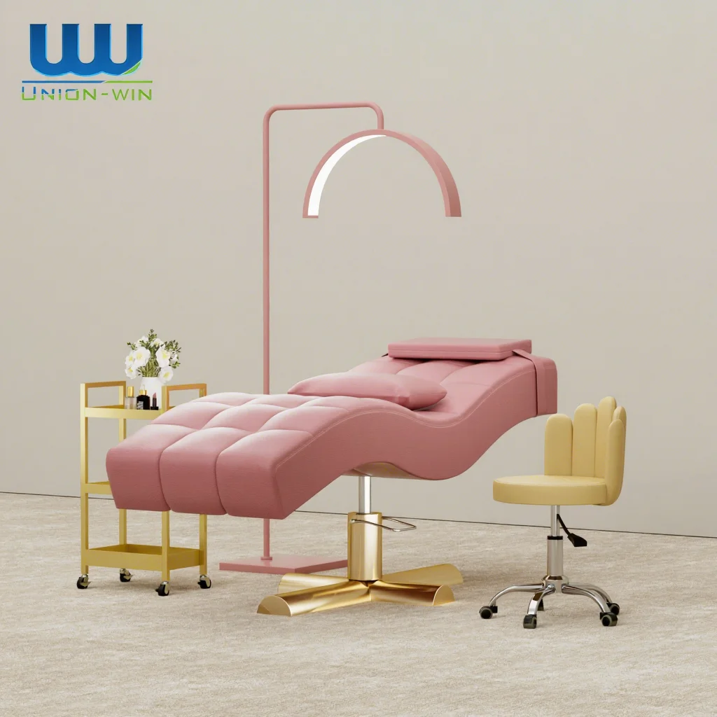 Unirelax Professional Pink Lash Bed Modern Design Multifunctional Lash Bed with Cover Beauty Salon Facial Massage