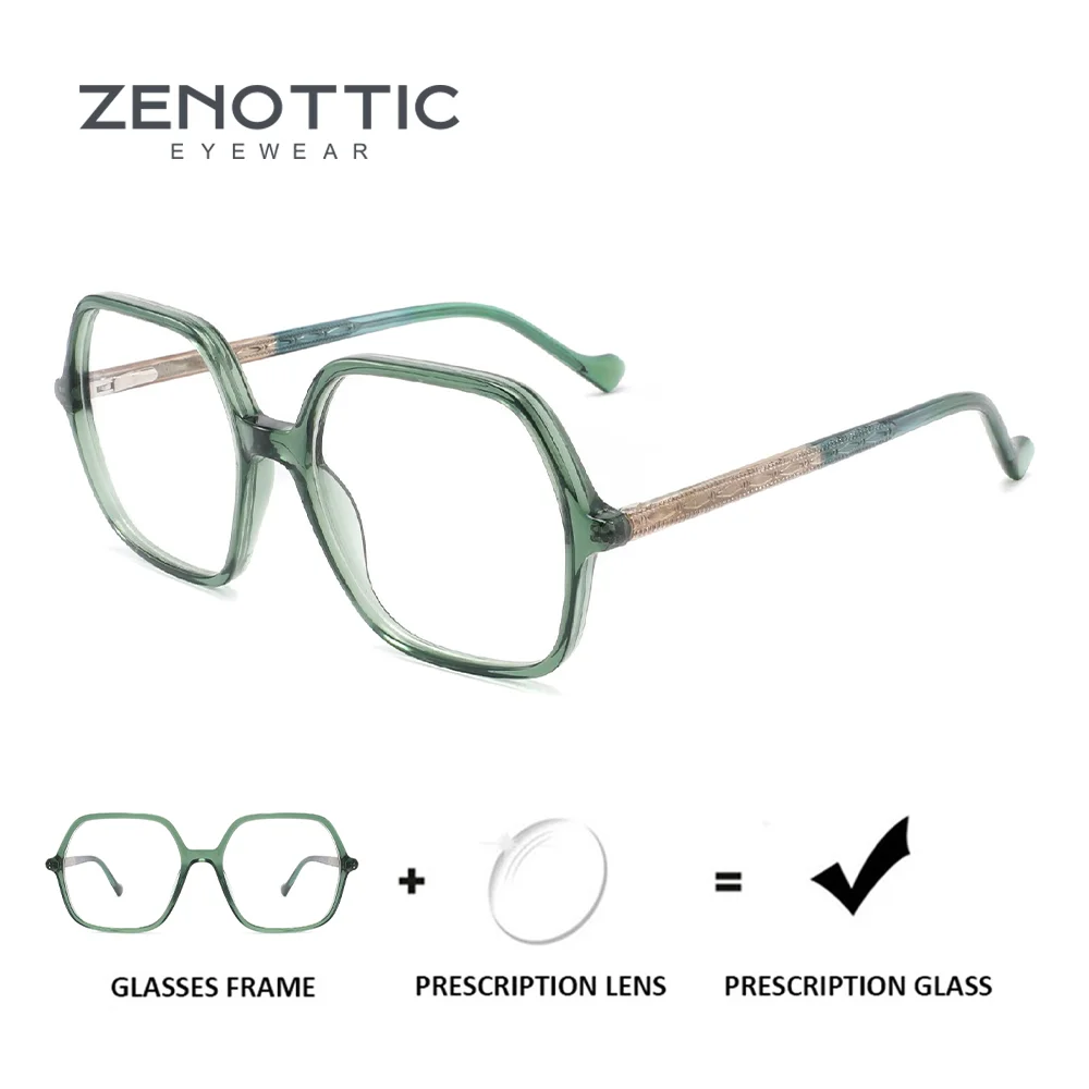 

ZENOTTIC Prescription Glasses Stylish Acetate Polygon Frame For Unisex Fashion Eyewear Myopia Lenses Progressive