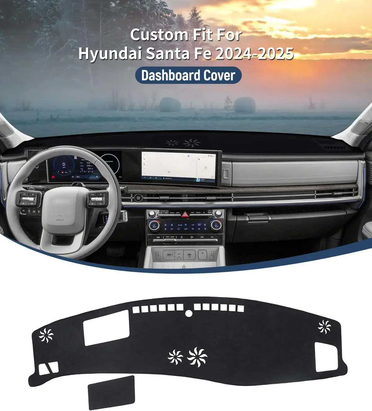 Dash Cover for Hyundai Santa Fe 2024 2025 Accessories Black Flannel Dashboard Cover Mat Car Dashboard UV Sun Protection