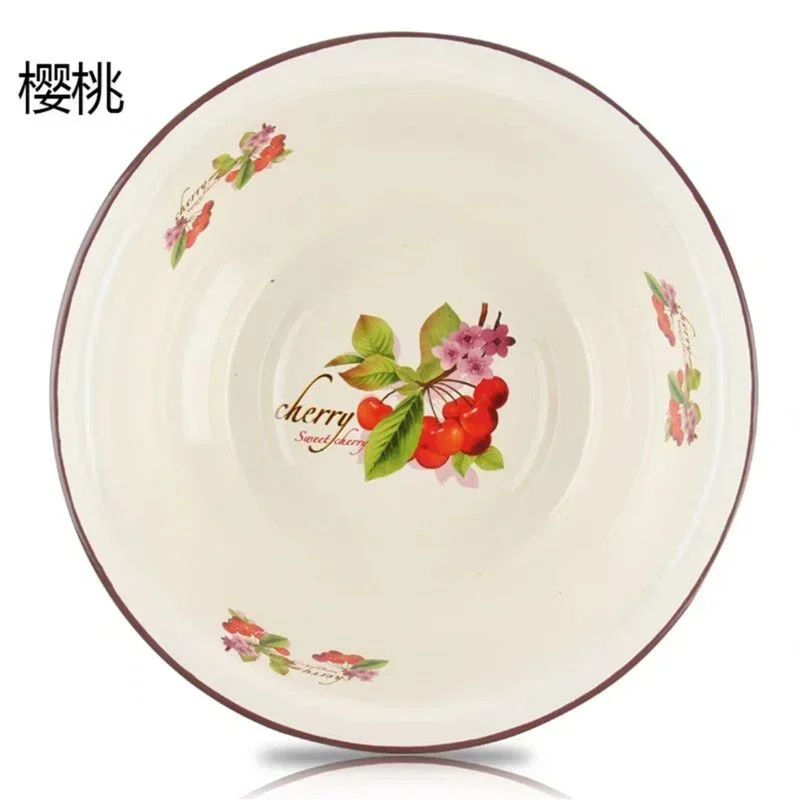 Enamel Basin Washbasin 34cm 36cm Household Iron Porcelain Basin Ramen Bowl Bowls Stainless Steel Bowl Salad Bowl Rice Washing