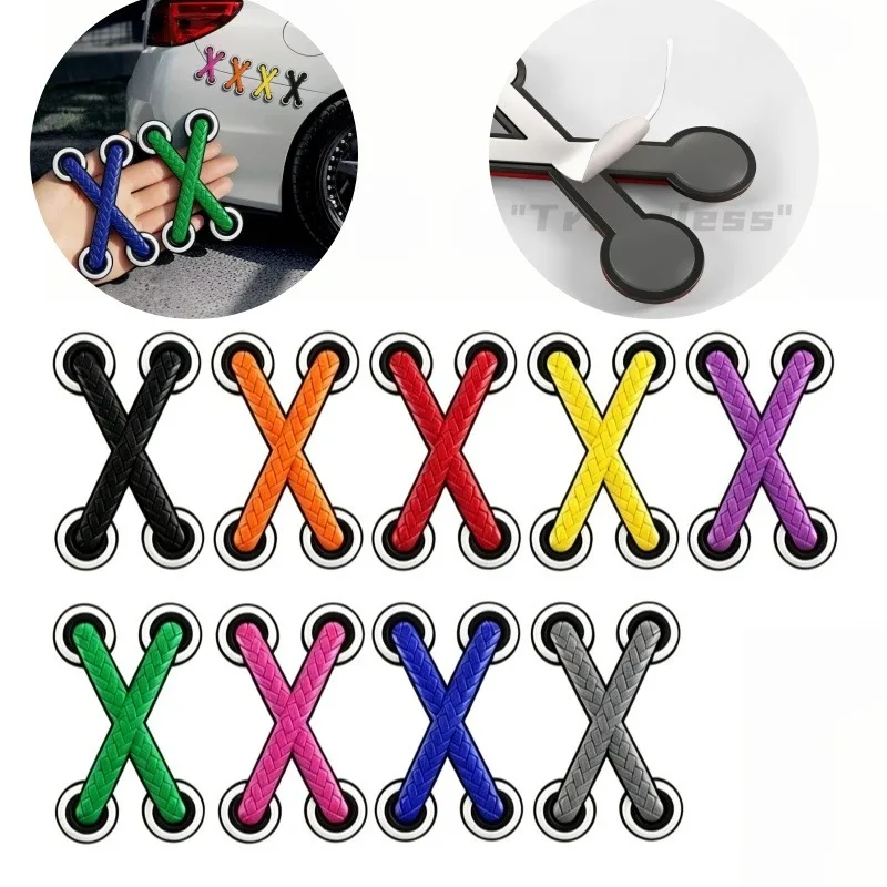Multiple Colors Available 3D Braided Shoe Lace Cross Sticker Soft PVC Decal Cute Edgy Vibes for Car Phone Case Laptop Notebook