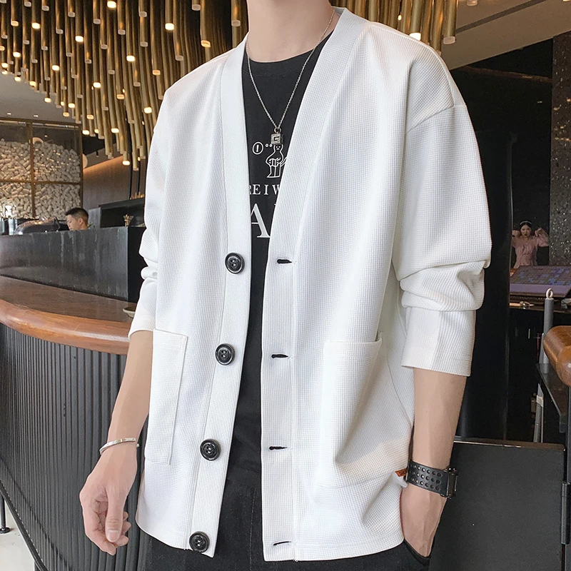 Fashion V-Neck Spliced Solid Color Korean Cardigan Sweaters Men\'s Clothing 2024 Spring Autumn New Loose Knitted All-match Tops