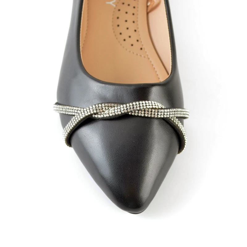 Ladies Crossed Crystal strap pointy Toe comfortable Black Casual Daily Flat Pumps