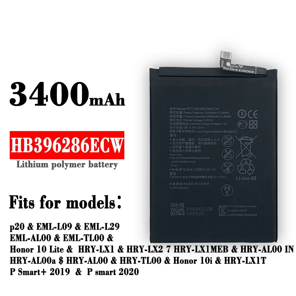 

3400mAh HB396286ECW Battery For Huawei Honor 10i 20i 10 P20 Lite Smart+2019 HRY-LX1MEB POT LX2 LX1T Mobile Phone Battery