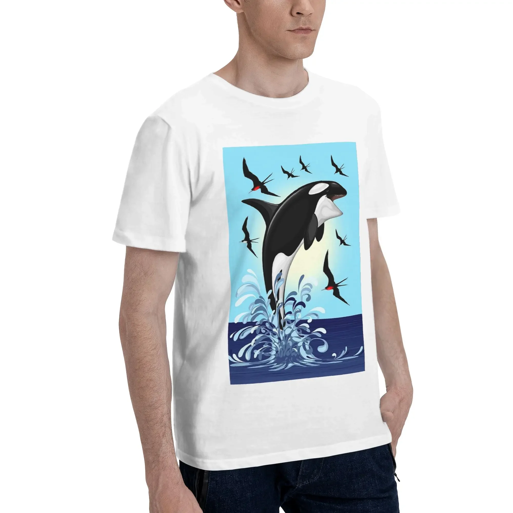 Orca Killer Whale jumping out the Ocean Men T-Shirt Oversized T Shirts Men's O-Neck Cotton Tees Short Summer Male