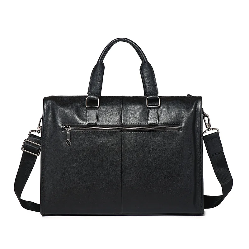 Men's Leather Laptop Briefcase - Large Capacity Top-Grain Cowhide Commuter Business Bag - Stylish