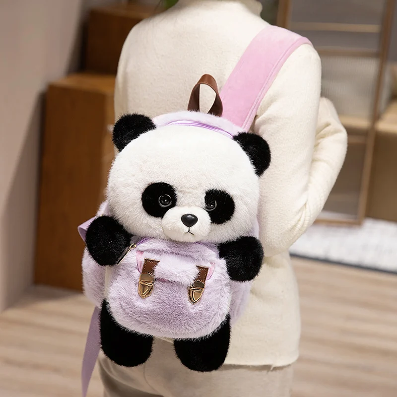 만화 동물 봉제 배낭 인형 너구리 팬더 더블 숄더백, 카와이 지갑 봉제 생일 선물, 35x25cm