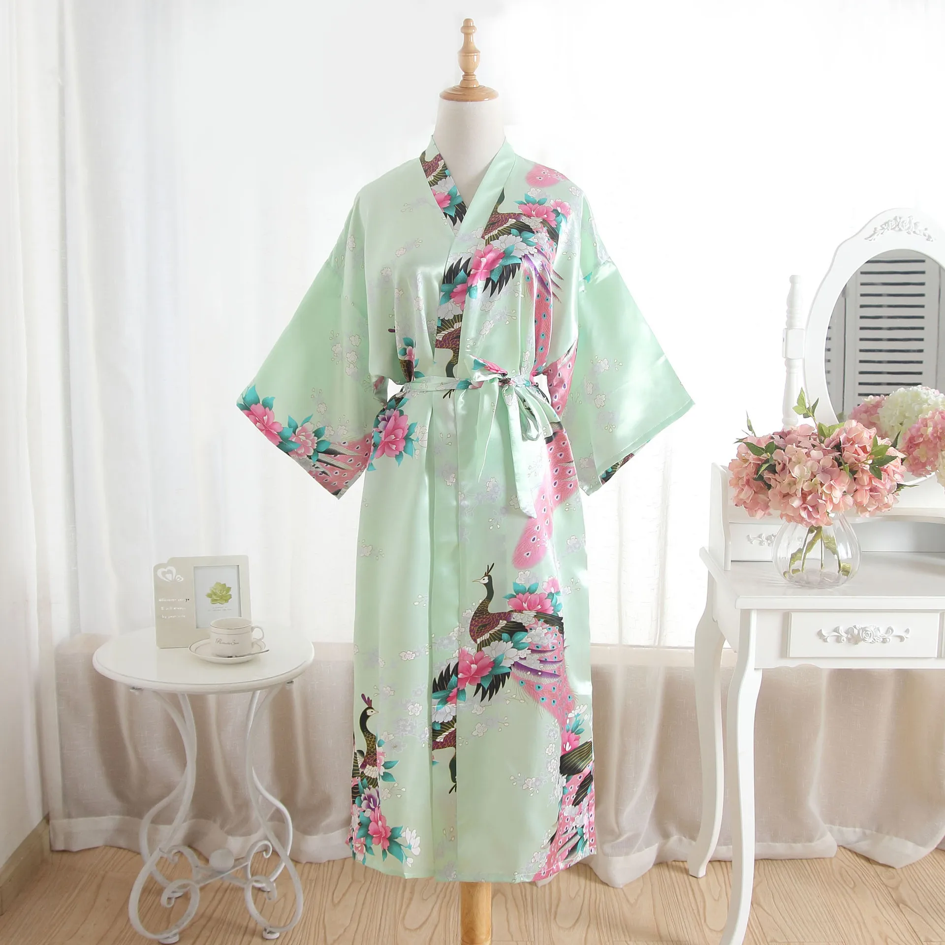 Venda quente Azul Feminino Seda Rayon Robes Vestido Kimono Yukata Mulheres Chinesas Lingerie Sexy Pijamas Plus Size S M L XL XXL XXXL A-046