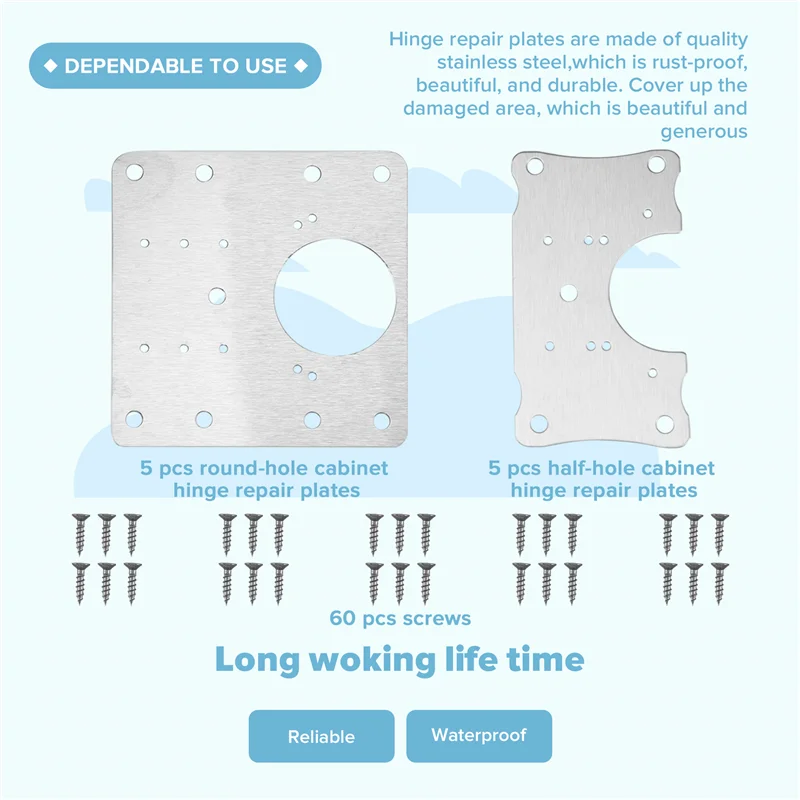 A50M-10 PCS Hinge Mounting Repair Plate Stainless Steel Bracket Fixing Plate With Screws For Furniture Wardrobe Cupboard
