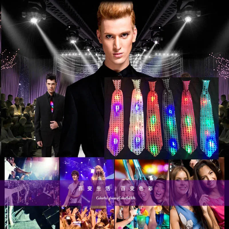 

New Glowing Tie LED Bowtie Flashing Sequin Necktie Club Bar Xmas Party Decoration Women Tie Wedding Bowtie Luminous Gift SG01