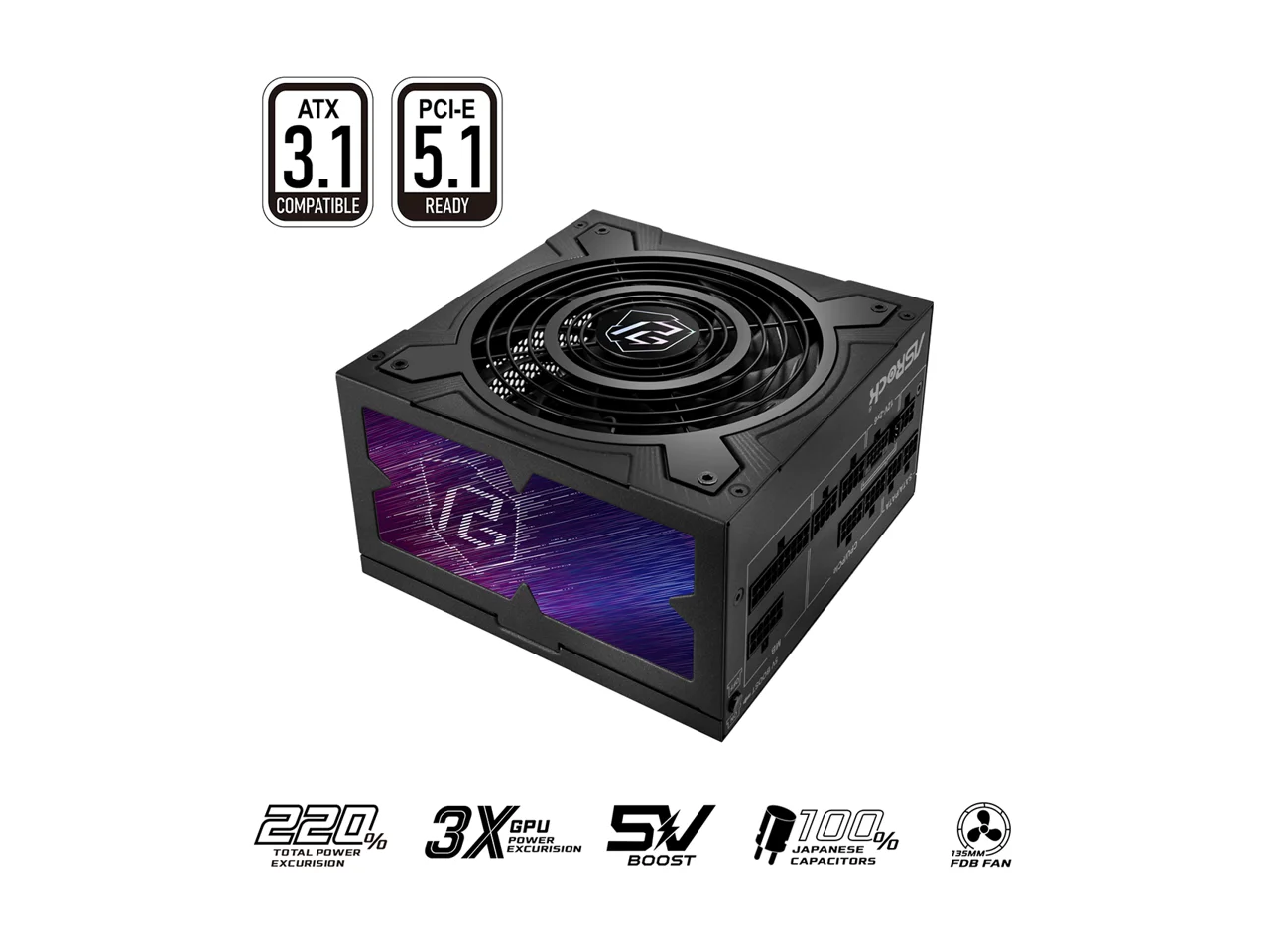 ASRock Phantom Gaming PG-750G 750W 80 PLUS GOLD & Cybenetics PLATINUM Full Modular Power Supply, ATX3.1 & PCIe5.1 Ready with Dual Color 12V-2x6 Cable, 10 Years Warranty
