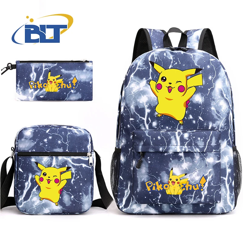 MINISO Pikachu print kids school bag 3-piece set student backpack pencil case shoulder bag suit for boys and girls