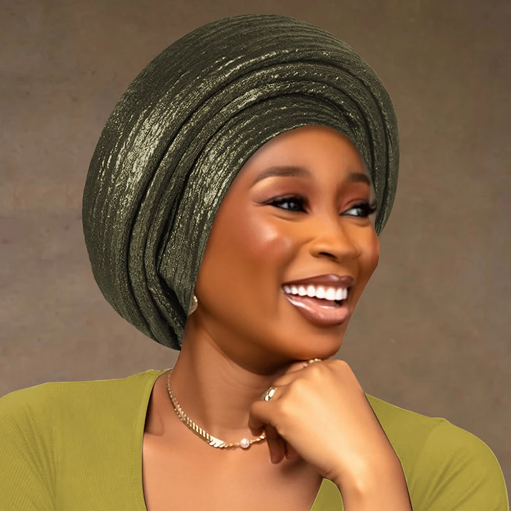 Glitter Donna Africana Auto Gele Copricapo Turbante Cap Nigeria Festa di Nozze Copricapo Musulmano Hijab Avvolgere la Testa Cappello A Pieghe Copricapo