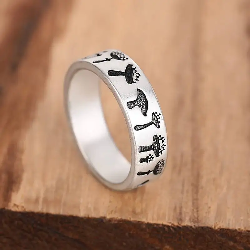 Huitan Damen-Ring im frischen Stil, Pilz-Gravur, Party, Alltag, trendig, silberfarben, Metall-Accessoires, vielseitiger besonderer Schmuck