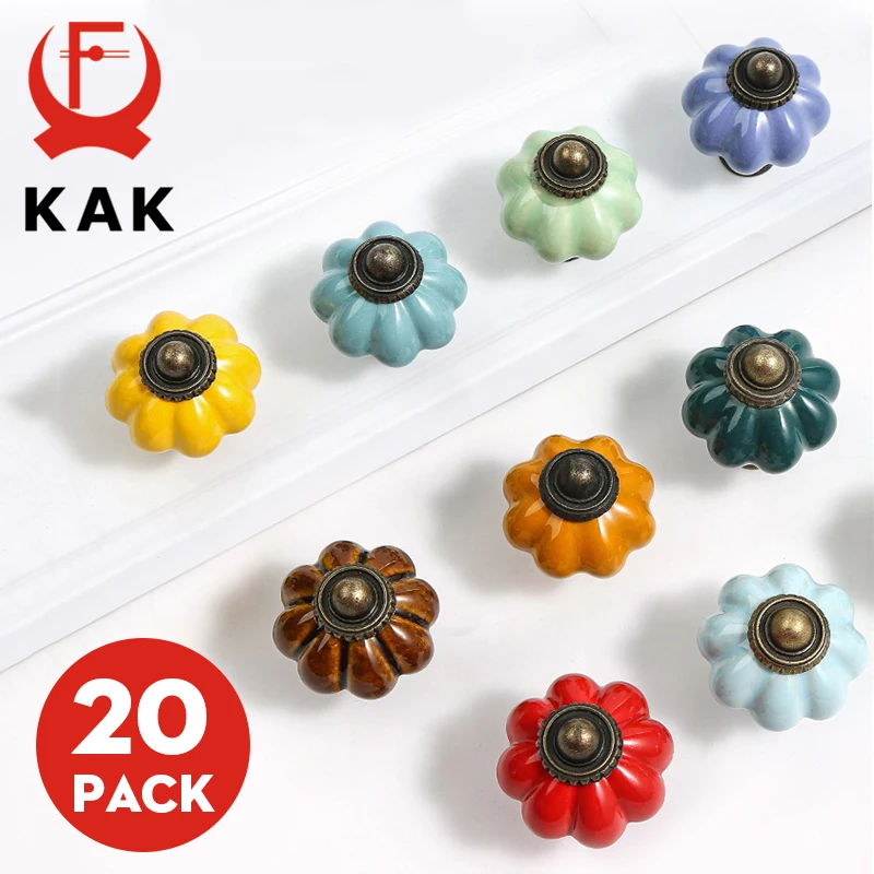 

KAK 20 Pack Pumpkin Ceramic Cabinet Knobs and Handles Shoe Cabinets Kitchen Cupboard Door Pulls 33mm Furniture Handles Hardware